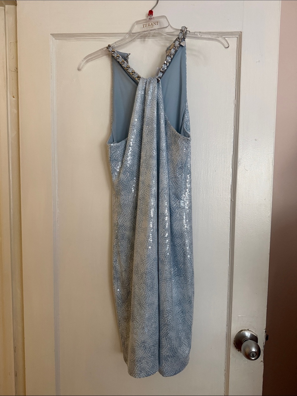 MICHAEL Michael Kors Pale Blue One-Shoulder Sequin Evening Dress